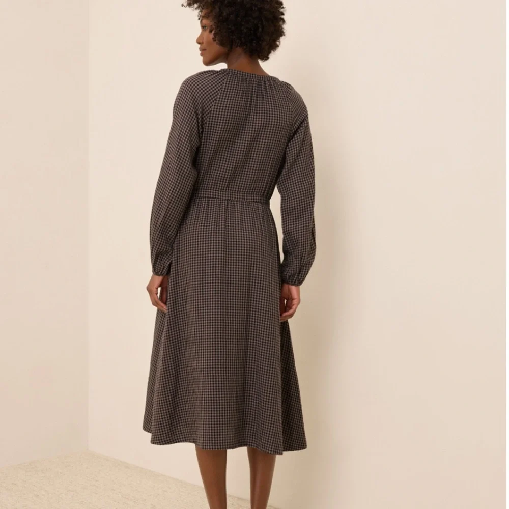 Pact Coastal Double Guaze Poet Sleeve Dress in Autumn Gingham - Picture 2 of 6